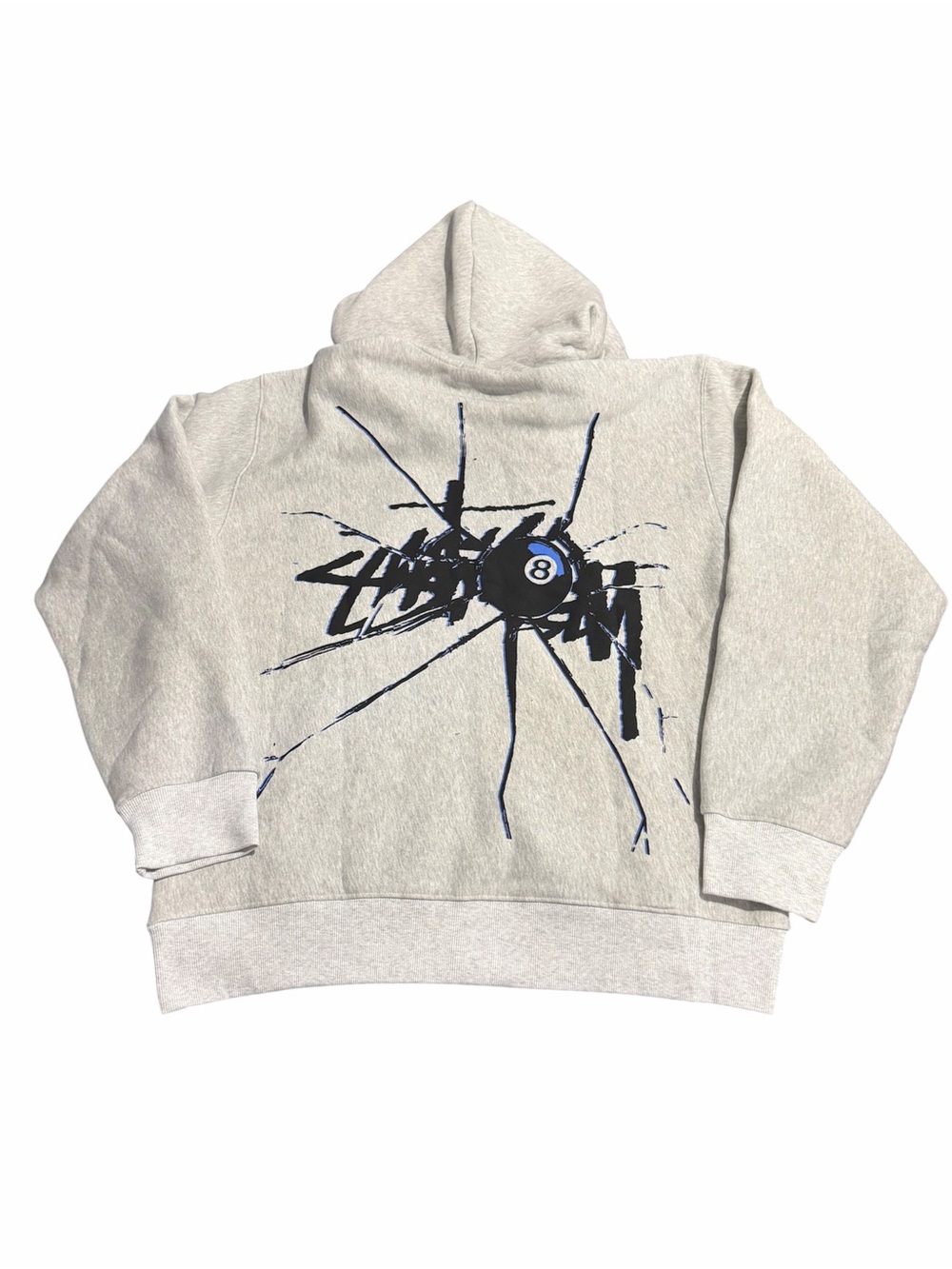 Stussy 8 Ball Graphic Zip Up Hoodie Ash Heather Grey Mens Size XL